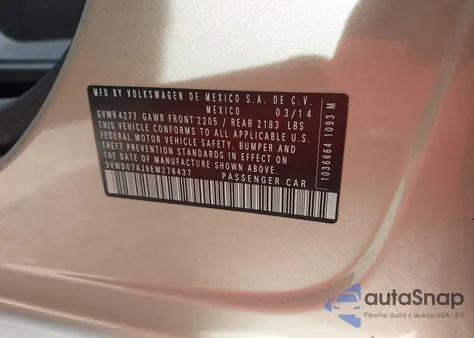 2014 Volkswagen Jetta 1.8T Se from USA, damaged, VIN 3VWD07AJ9EM276437